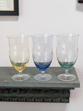Vtg Lenox Butterfly Meadow Etched Iced Tea Water Goblets Set 3 Assorted Colors